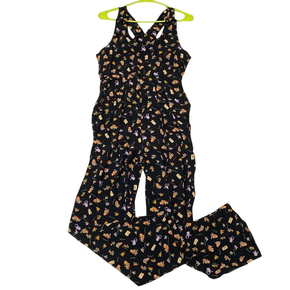 VTG Floral Garden Print Jumpsuit Romper Button Side Overalls SZ 4 LaPetite Fleur